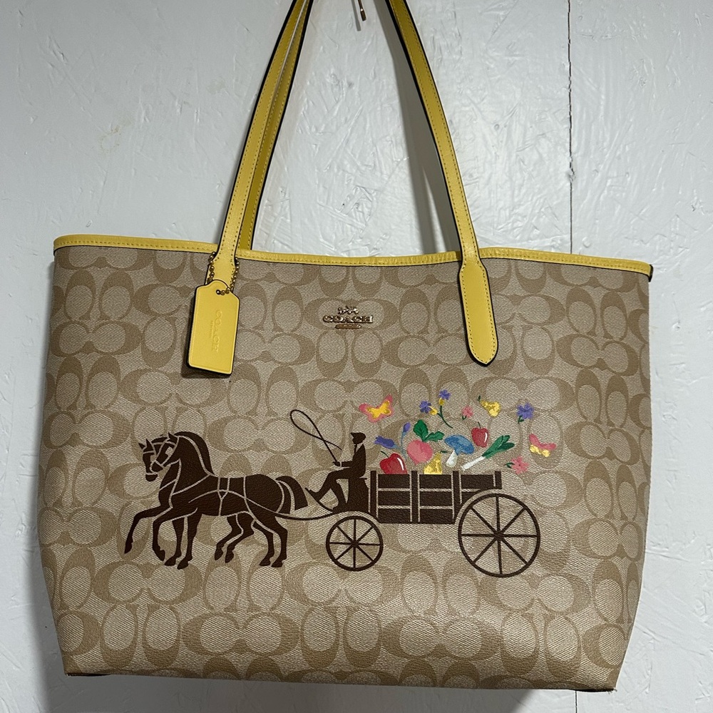 Coach Tan and Yellow Tote Bag Floral Spring